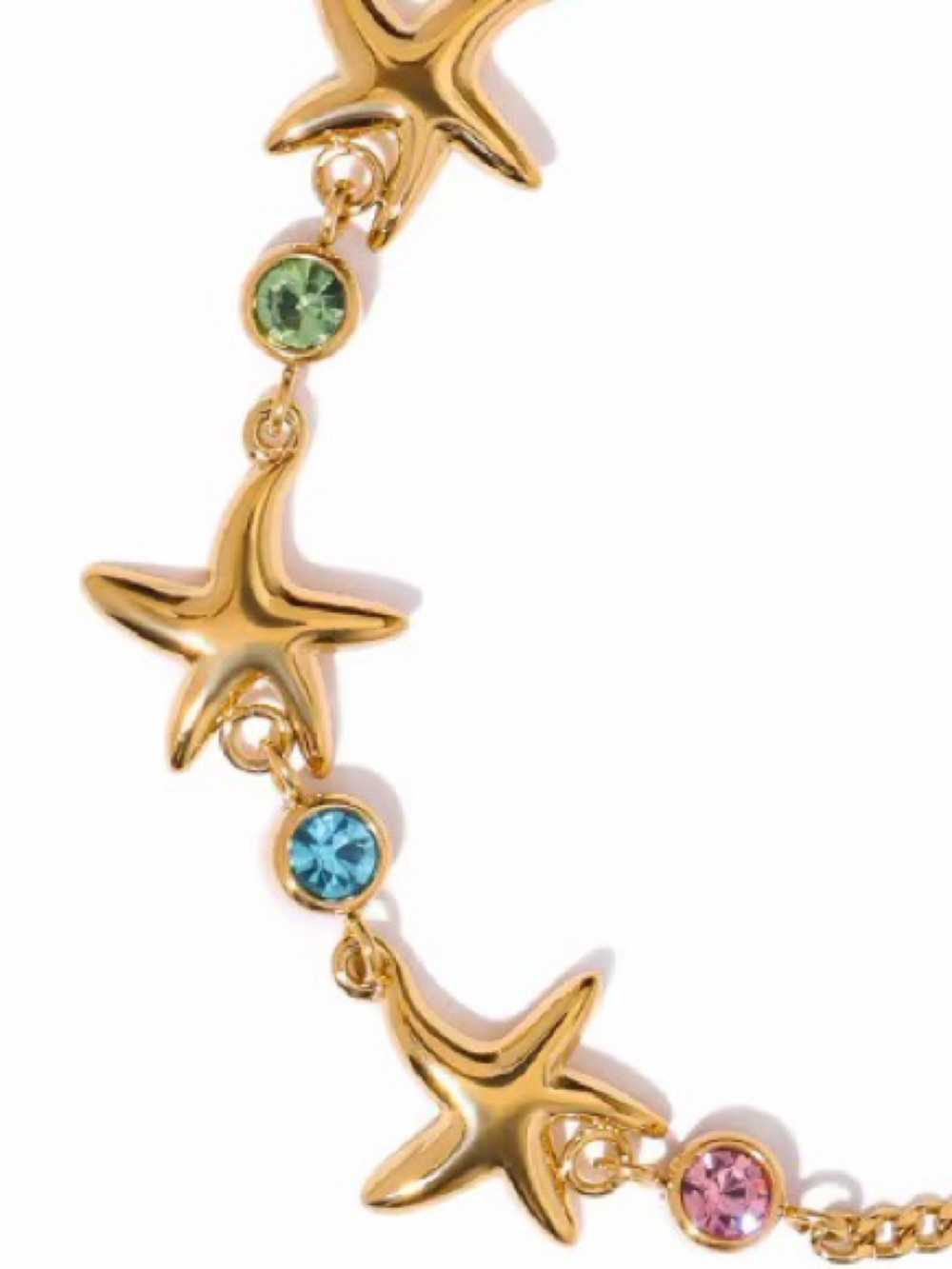 18K Gold Plated Multicolor CZ Starfish Charm Bracelet
